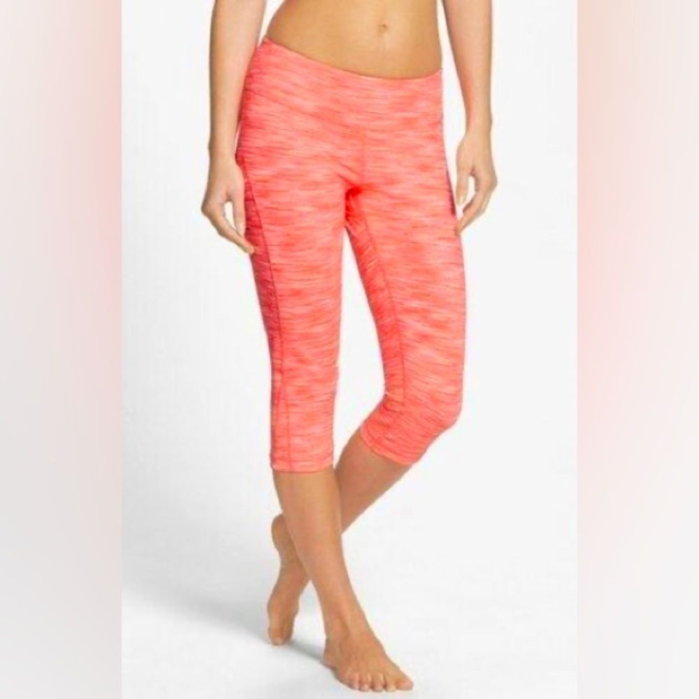 Zella Live In Cropped Space Dye Low Rise Leggings Color:Orange/White Size:XS